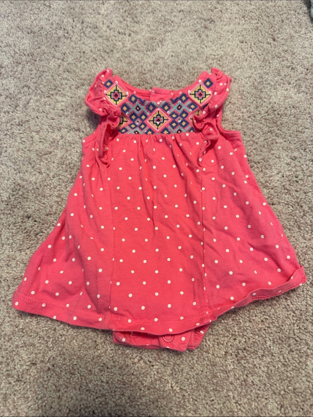 Carter's Coral Pink Polka Dot One-Piece Dress with Embroidered Yoke